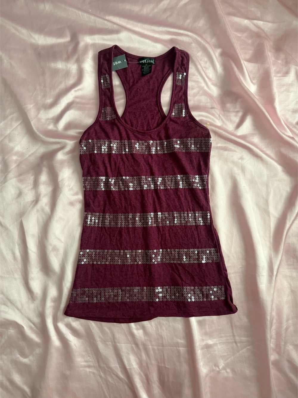 Wet Seal Sequin Stripe Tank Top in Burgundy Size XS NWT